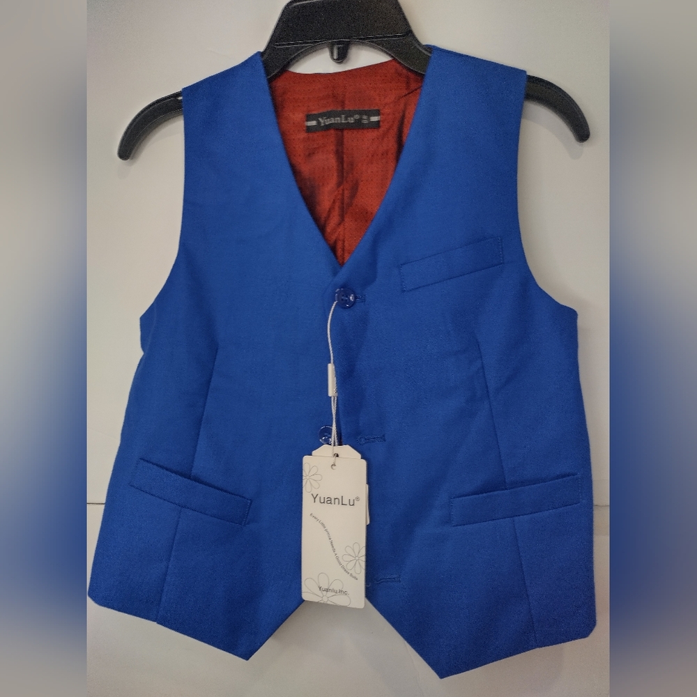 Boys Blue Suit Vest 3 Button Size 8